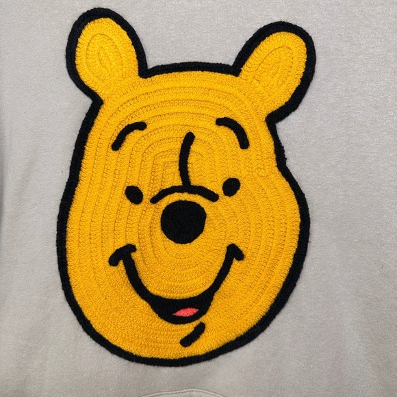 Disney Winnie the Pooh Hoodie Tan Crochet Patch Face Size Large - Picture 9 of 13